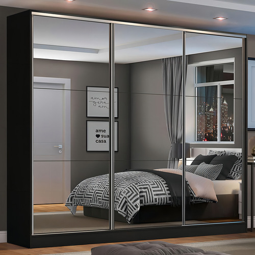 Ropero Closet Madesa Zurique 3 Puertas con Espejo Color Negro