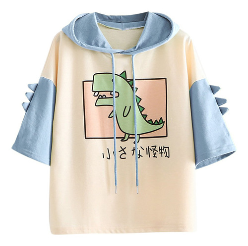 Bonita Camisa De Dinosaurio Con Capucha Para Mujer, Sudadera