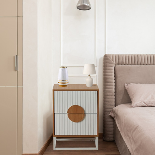 Velador Lumiere Marron Y Blanco Premiun 2 Cajones Con Rieles