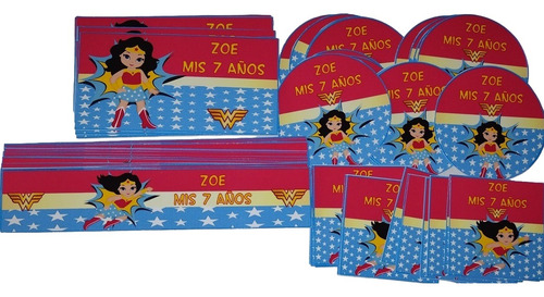 Combo Cumpleaños Personalizado Mujer Maravilla Animada
