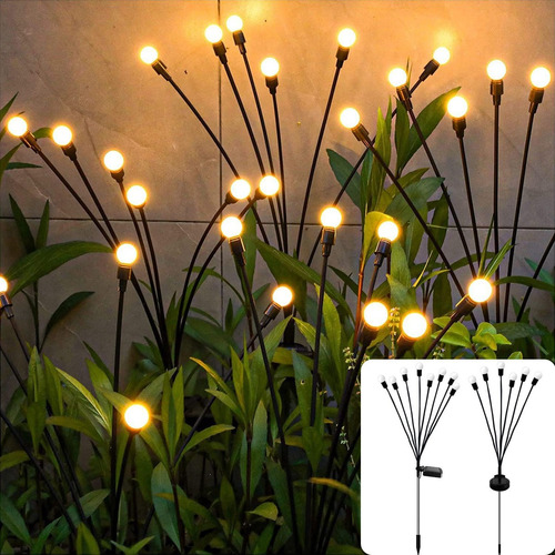 2 Piezas Lampara Solar Jardin Luz De Luciérnaga Led 12 Luces