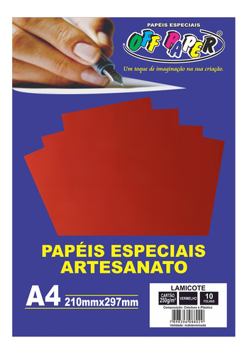 Papel Lamicote A4 250g/m² 10 Folhas Off Paper Vermelho