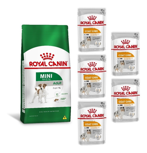 Kit Ração Mini Adult 2,5kg E 5 Sachês Coat Care Royal Canin