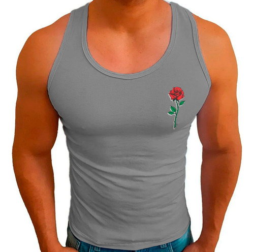 Regata Americana Estampa Rosa Masculina Camiseta Sem Manga