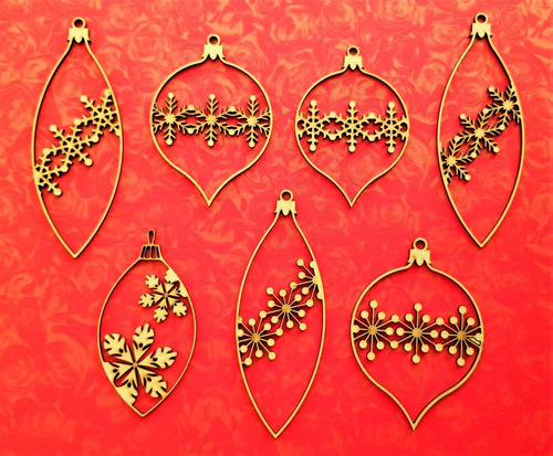 7 Esferas Copos 20cm Adorno Navidad, Mdf, Corte Laser Ese00
