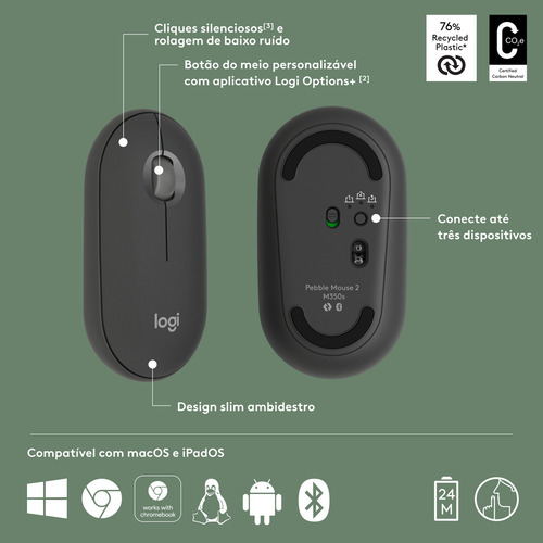 Mouse Sem Fio Logitech Pebble 2 M350s - Grafite Grafite