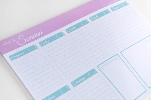 Bloco Planner Semanal De Mesa - 50 Folhas A4 - Cores Pasteis