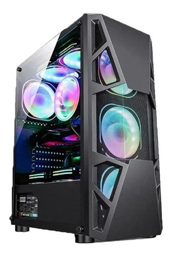 Gabinete Maxtro Gamer 3303 Com 4 Fan Rgb Lateral De Vidro