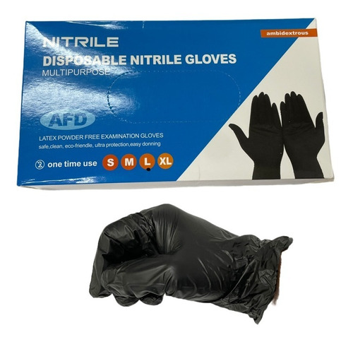 Guantes De Nitrilo Negro Talla L (caja X 100 Unidades)