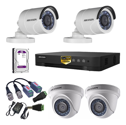 Kit Completo 4 Cámaras Full Hd Hikvision Hdd 1tb P2p Dvr