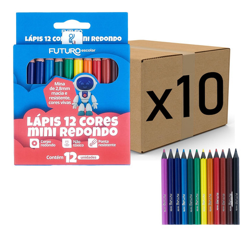 Lápis De Cor Mini 12 Cores Kit Com 10 Caixas Lembrancinha