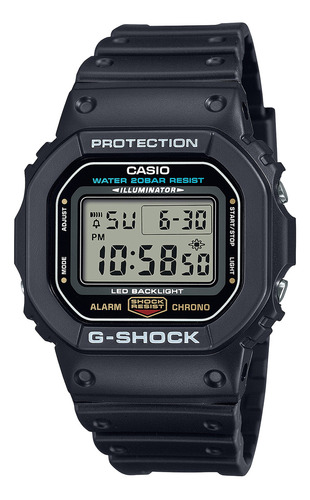 Relógio unissex Casio DW-5600UE-1DR G-shock, pulseira preta, moldura preta, fundo cinza