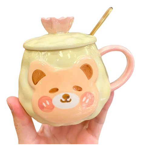 Taza Con Cuchara Diseño De Oso Kawai Decorativa Beige