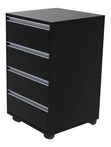 Gaveteiro Mdf Com 4 Gavetas Com Rodizio Preto 8422 Stalo