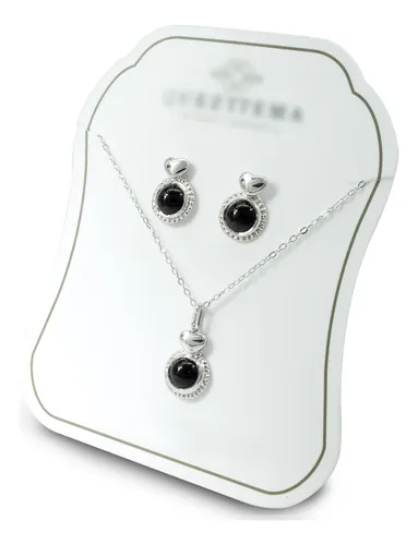comprar Aretes Dije Y Cadena Plata Piedras Ónix Y Corazón Joyería