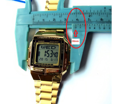 Reloj retro dorado Casio DB-360g-9 Data Bank, bisel negro