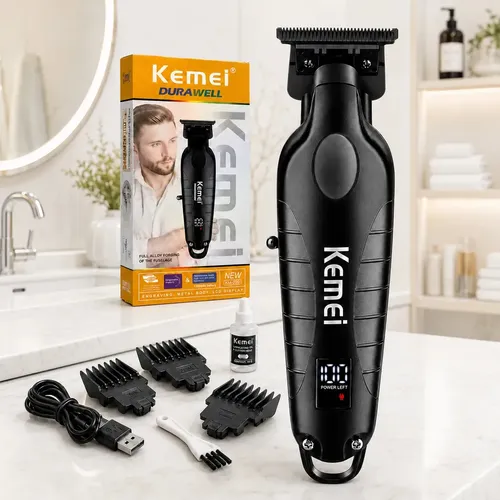 Máquina De Acabamento Kemei Km-2293 Trimmer Profissional Para Cabelo E Barba Com Display Led Preto