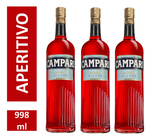 Combo 3 Garrafas 900 Ml Campari Aperitivo Bitter Milano