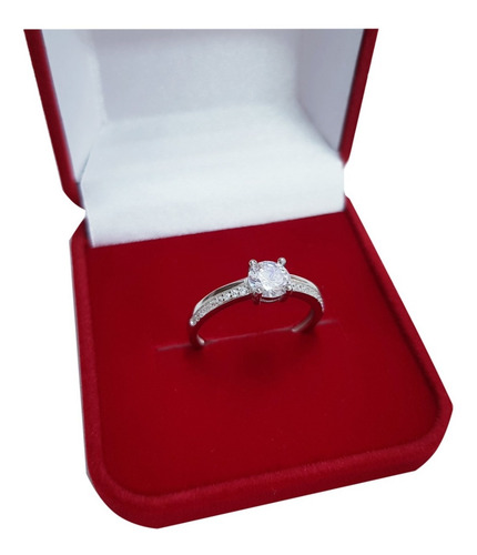 Anel Feminino Solitário Noivado Pedra Zirconia Prata 925