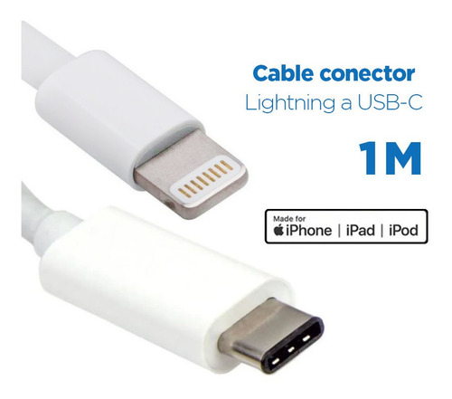Imagen 2 de 7 de Cable Lightning A Usb C 1 Mt Compatible iPhone iPad Macbook