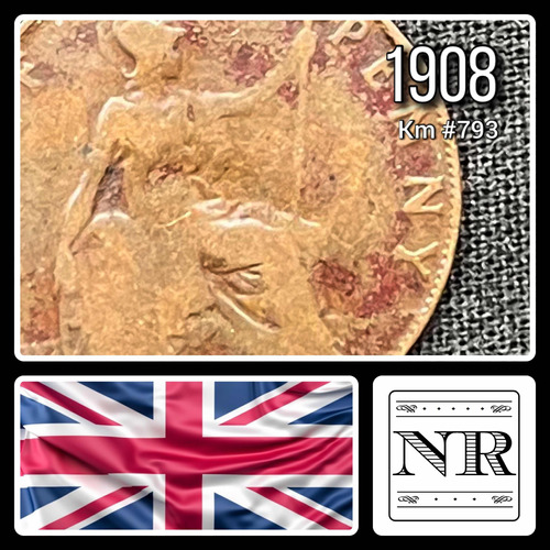 Inglaterra - 1/2 Penny - Año 1908 - Km #793 - Edward Vii