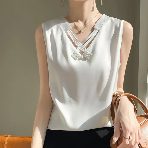 Camiseta Sin Mangas Con Cuello En V Qiying North Acetate Fib