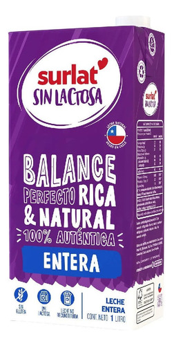 Leche Entera Surlat Sin Lactosa 1 L