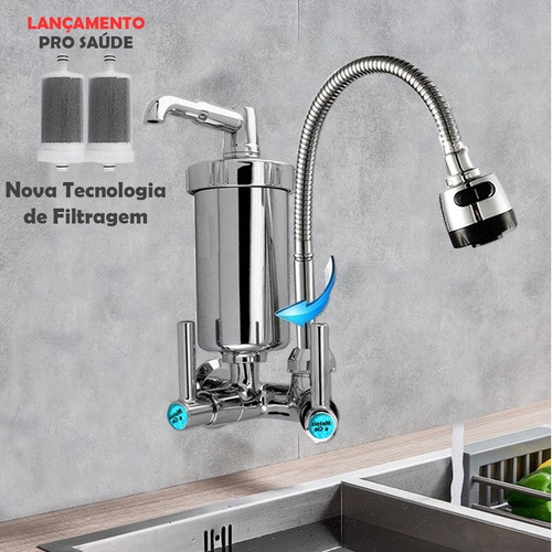 Torneira Gourmet Com Filtro Cozinha Luxo Parede Metai Inox