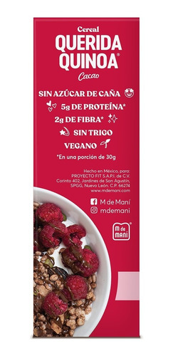 Cereal Querida Quinoa Cacao M De Maní - Caja Con 12 Pzs