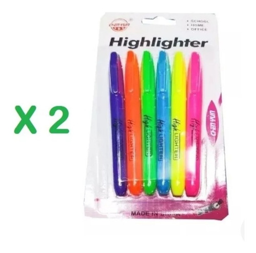 Resaltador Fluorescentes Highlighter Punta Fina 6 Compres 