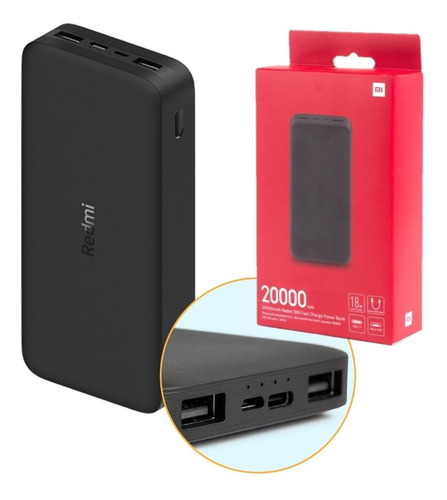 Power Bank Xiaomi 20000 Mah Carga Rápida Negro