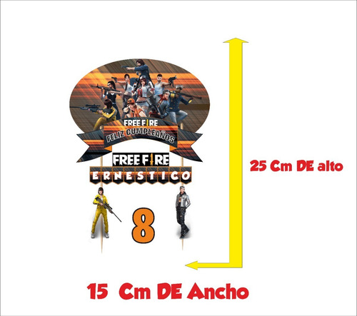 Imagen 2 de 6 de Free Fire Cake Topper Adorno Para Tortas Personalizado
