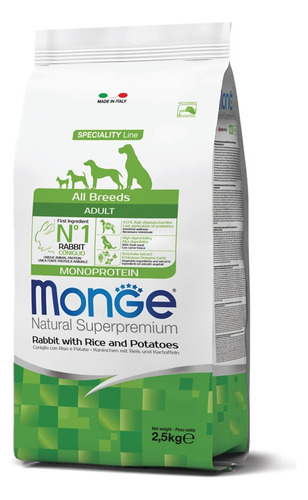 Imagen 1 de 1 de Monge All Breeds Monoprotein Conejo 2,5kg