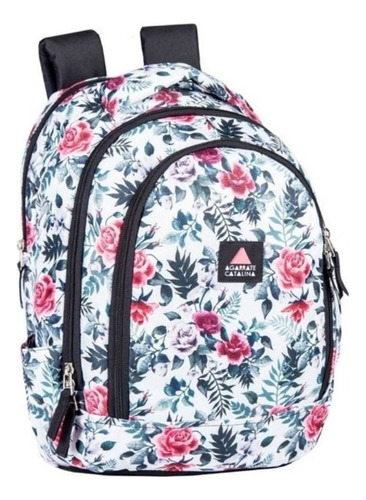 Agarrate Catalina Mochila 2 Cierres Estampada Q Color Red Roses Diseño De La Tela Estampado