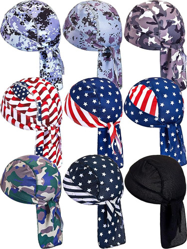 9 Piezas Doo Rag Skull Cap Para Hombres Y Mujeres Absorbe El