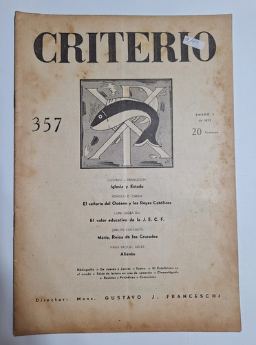 Antigua Revista Criterio 1935 Enero N°357 Religión Le407