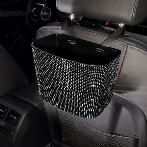 Mingzaiqipei Cubo Basura Para Coche Bling Contenedor Negro