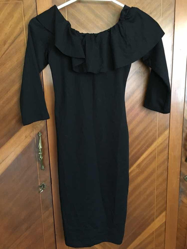 Vestido Largo Negro Ajustado Algodón Zara S Manga Larga Nuev