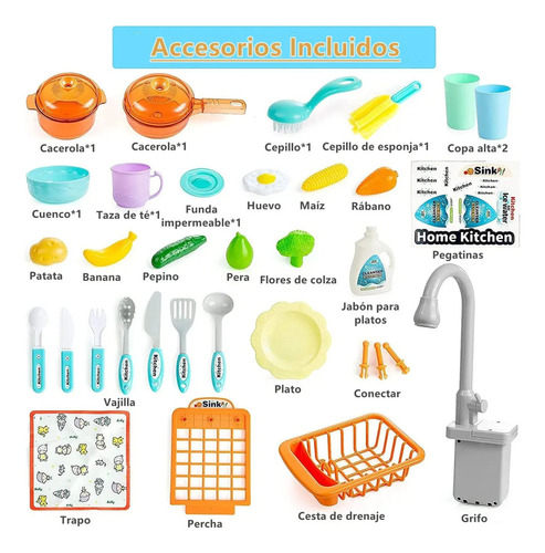 Juego Fregadero Cocina 28 Piezas Para Niños