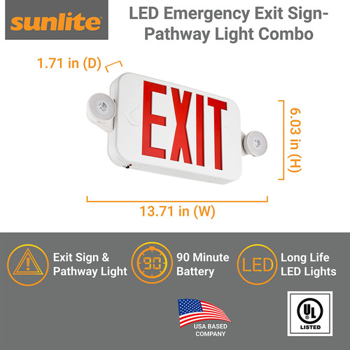 Sunlite Led Señal Salida Emergencia Rojo Doble Luz Bateria