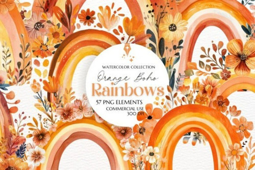 Imágenes Clipart Arco Iris Boho Naranjas 123000059