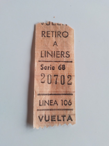 Boleto Colectivo Capicua 20702 Serie 68 Linea 106