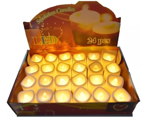 24 Velas Blancas Led Luz Cálida Con Pilas Para Decoración