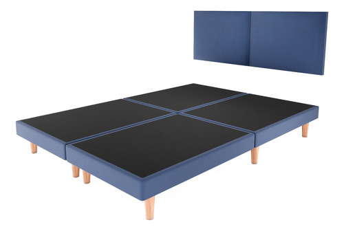 Recamara Base Cama Box Cabecera Praga Azul Queen Size