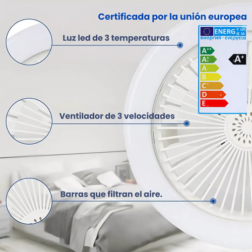 Foco Ventilador Techo Luz Led Control Blanco Interiores Aire