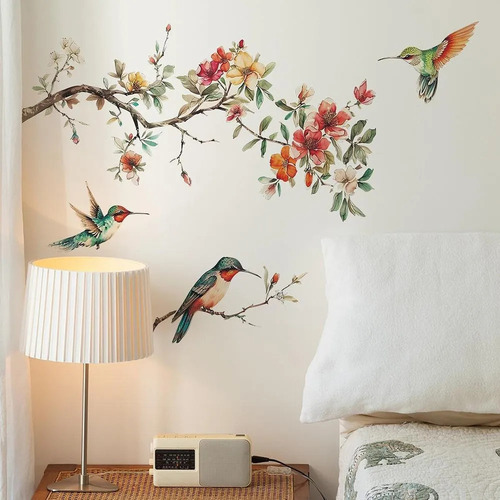 Adhesivos De Pared Con Diseño De Flores Y Pájaros, 60 X 40 C
