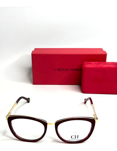 Armazón Óptico Carolina Herrera Rojo Dorado Para Graduar Rojo