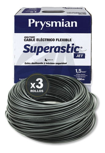Cable Unipolar Prysmian 1.5mm X3 Rollos Negro X100mts Ea