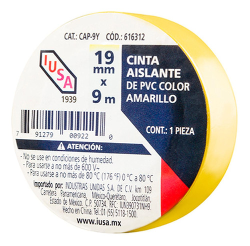 Cinta Aislante 19 Mm X 9 M Amarilla