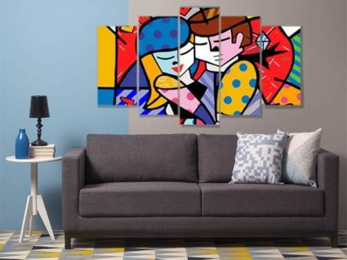 Quadro Mosaico 105x60cm Mod427 Romero Britto Casal 5pçs